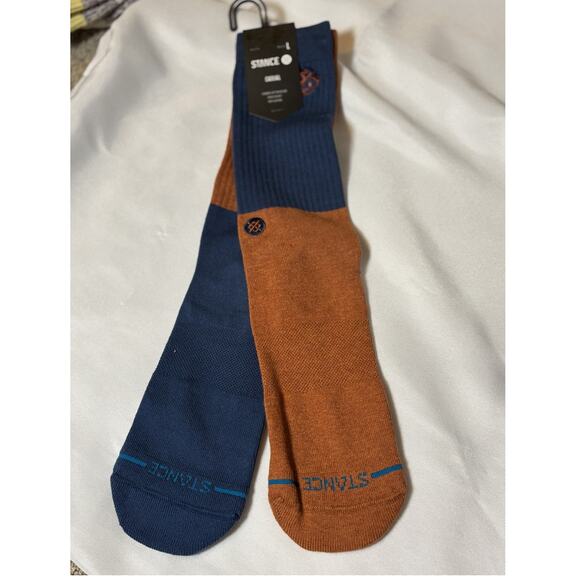 Stance Opposites Crew Socks L NWT Burnt Orange Navy Color BlockMid Cushion - Picture 1 of 4